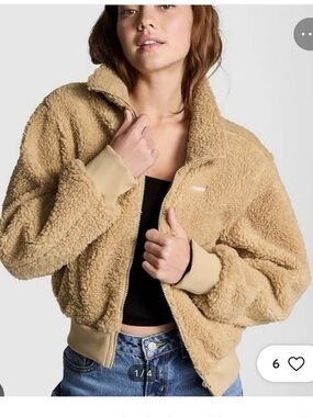 NWT PINK Victoria's Secret Tan Plush Teddy Cropped Jacket